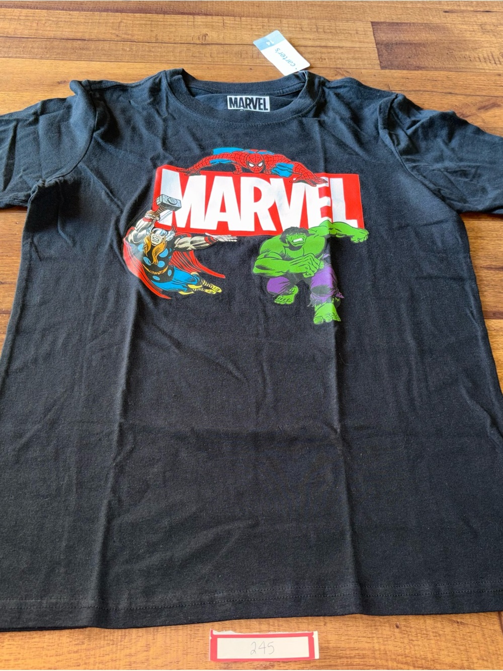 NWT carters Marvel Black Kids Superhero Logo Tee with Red, Green, Purple Accents